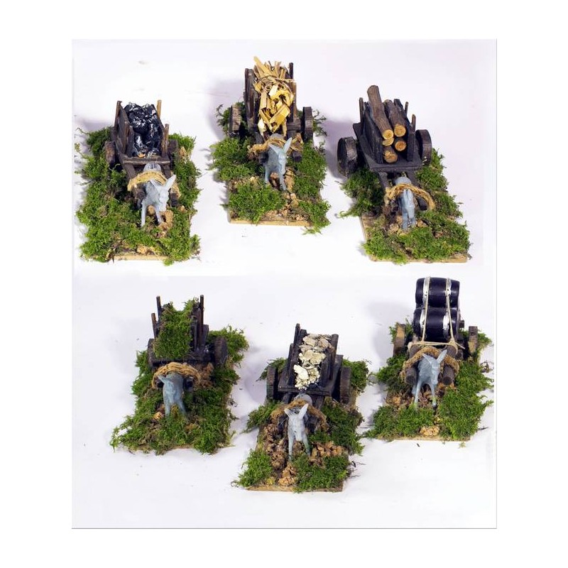 CARRETTO LEGNO C/CARICO cm 13x7 C/ASINO cm 6 (6 MOD.)