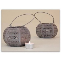 LANTERNA ESAGONALE TRAFORATA 11,5X10,5x8cm GRIGIA