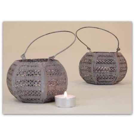 LANTERNA ESAGONALE TRAFORATA 11,5X10,5x8cm GRIGIA