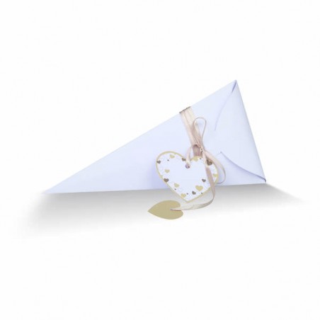 SCATOLA CONO BIANCO CON APPL.CUORI 9x2,5x22cm 10pz