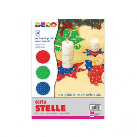 RISMA A4 CARTA E CARTONCINO 100gr CON STELLE STAMPATE 12fg 23x33cm