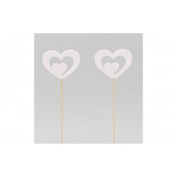 PICKS CUORE LEGNO BIANCO H.25cm 12pz
