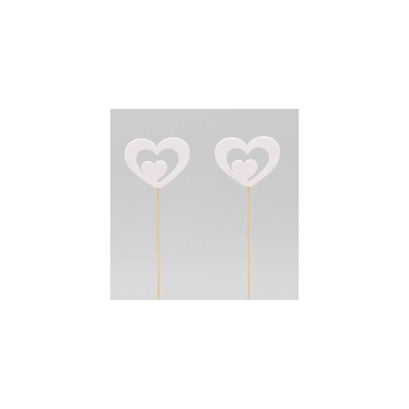 PICKS CUORE LEGNO BIANCO H.25cm 12pz