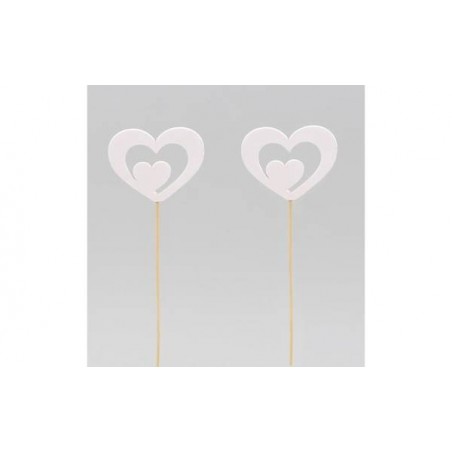PICKS CUORE LEGNO BIANCO H.25cm 12pz