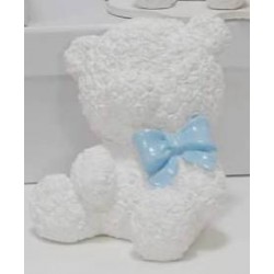 ORSO SEDUTO C/FIORI E FIOCCO CELESTE