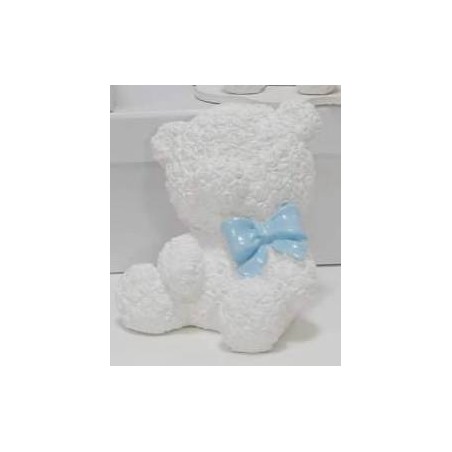 ORSO SEDUTO C/FIORI E FIOCCO CELESTE