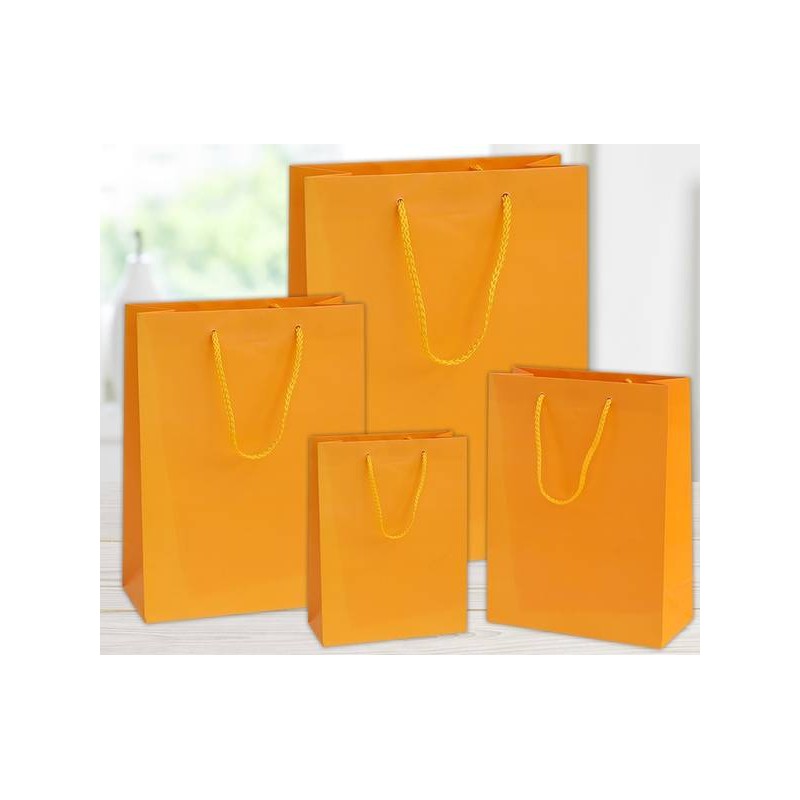 SHOPPER IN CARTA PLASTIFICATA OPACA 10x6,5x12cm ARANCIONE