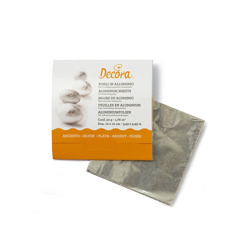 FOGLI ALLUMINIO PER CIOCCOLATINI 20x20cm ARGENTO 200gr 150fg