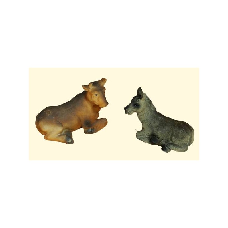 ASINO E BUE IN RESINA PER NATIVITA' 10cm SET 2pz