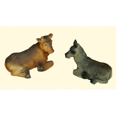 ASINO E BUE IN RESINA PER NATIVITA' 10cm SET 2pz