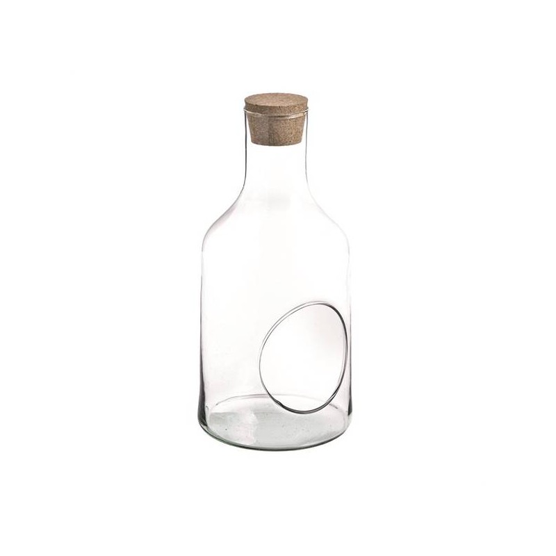 BOTTIGLIA VETRO C/BUCO+TAPPO SUGHERO H.35cm ø15cm W-394A