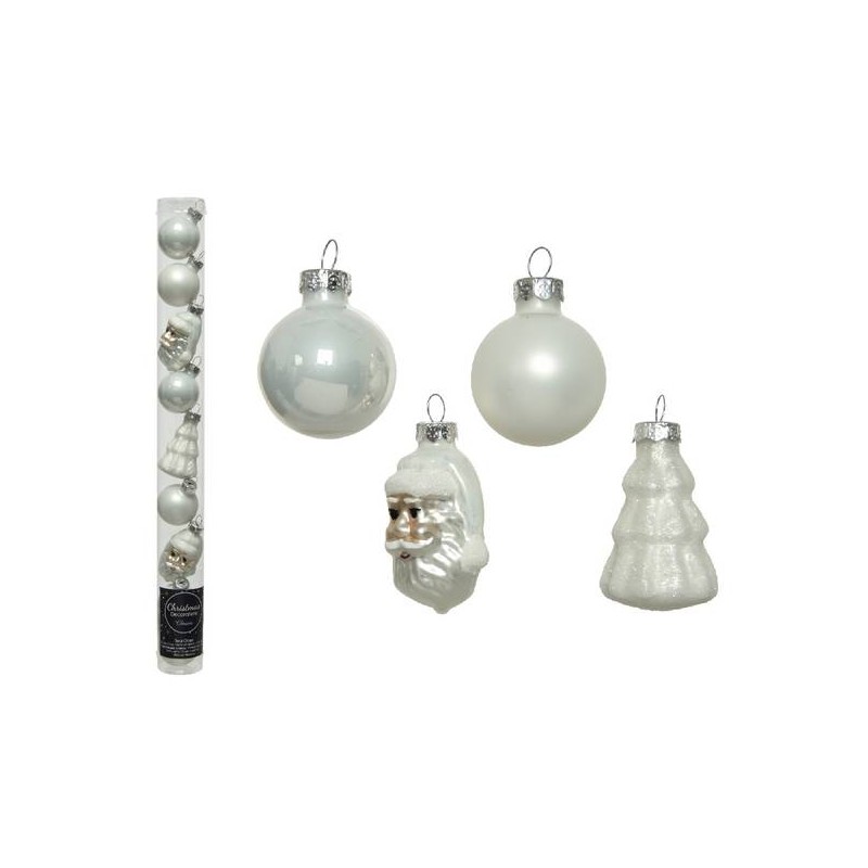 PALLINE VETRO ø3 DECO MIX TUBO 9pz MAT GLITTER BIANCO