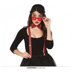 SET COCCINELLA OCCHIALI, PAPILLON E BRETELLE ROSSO POIS NERI
