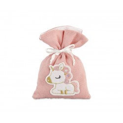 SACCHETTO ROSA UNICORNO RICAMATO 10x14cm 12pz