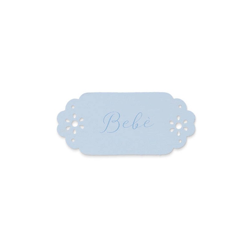 TAG FIORELLINI TRAFORATI AZZURRO BEBE' 6cm 12pz