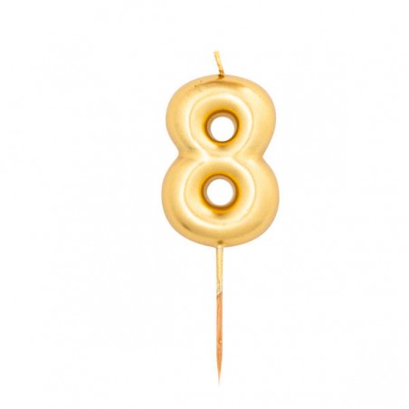 CANDELINA NUMERO 8 METAL ORO 8cm
