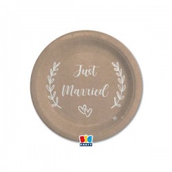 PIATTI CARTA DESSERT ø18cm JUST MARRIED KRAFT 8pz