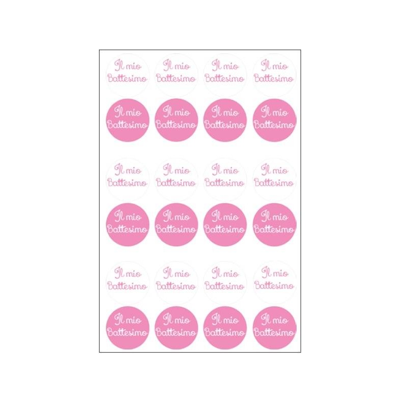 ETICHETTE ADESIVE CHIUDIBUSTA BATTESIMO ROSA ø3cm 240pz
