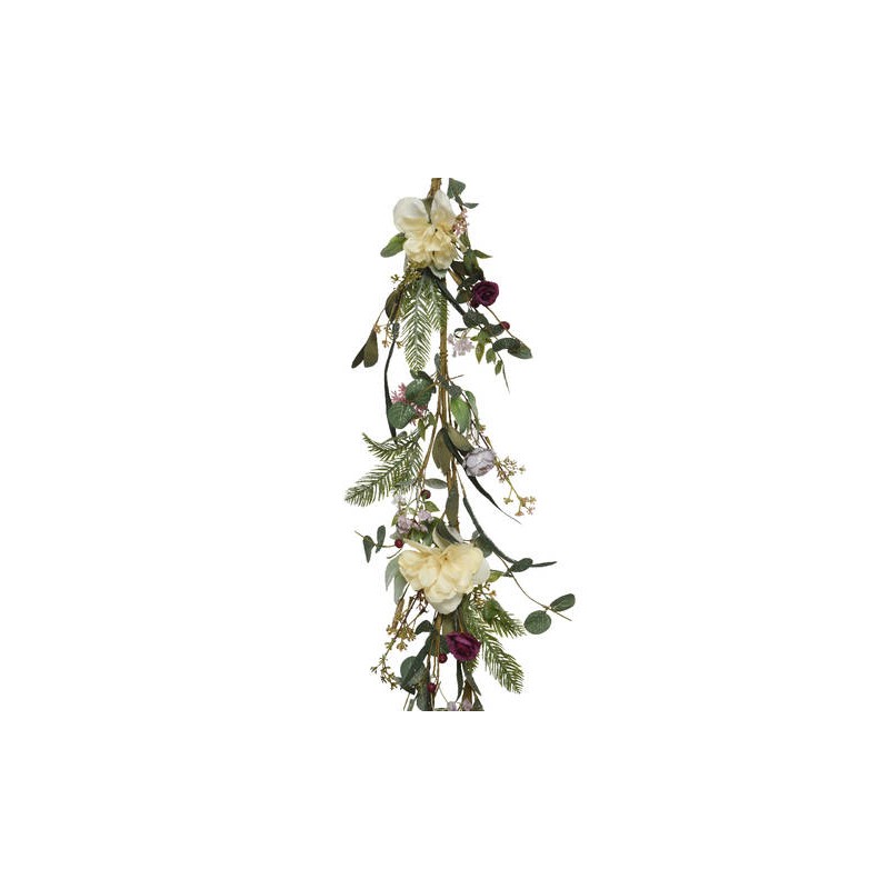GHIRLANDA VERDE C/FIORI E ROSE H.150cm