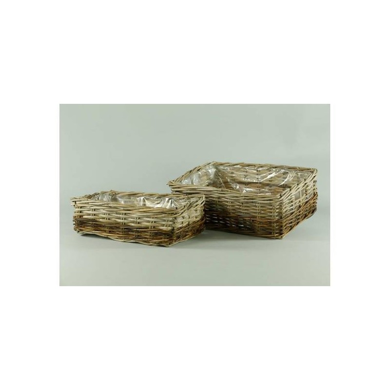 CESTO RETTANGOLARE S2 RATTAN 53,5x39x18,5 - 47x33x14,5cm MARRONE SET 2pz