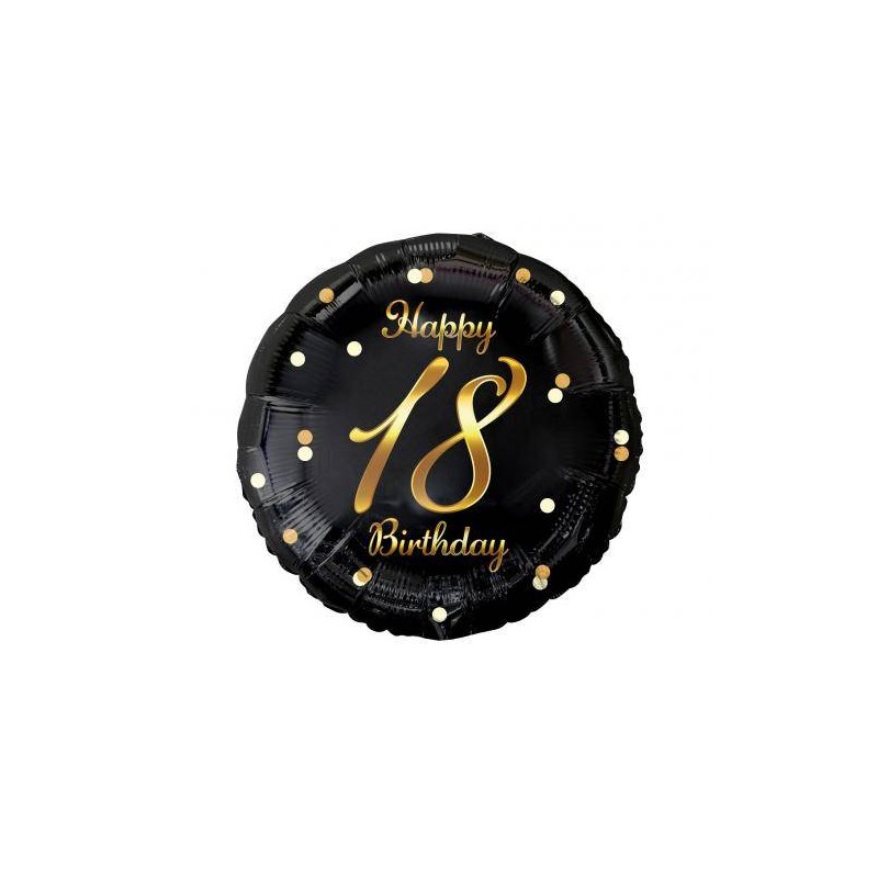 PALLONCINO IN FOIL POIS NERO E ORO 18 ANNI 45cm