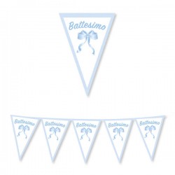 FESTONE BANDIERINE CARTA BATTESIMO CELESTE 30x300cm