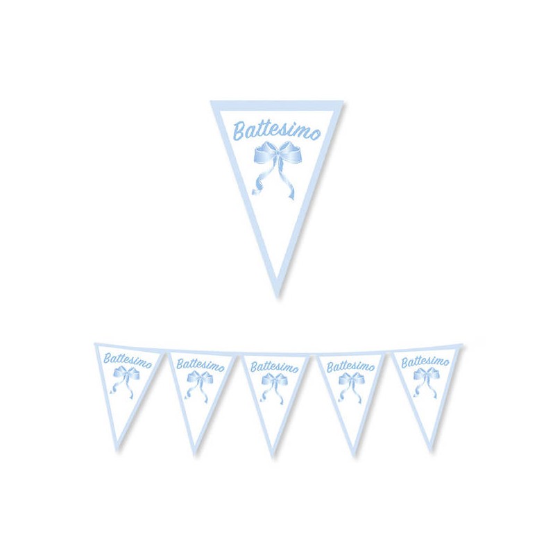FESTONE BANDIERINE CARTA BATTESIMO CELESTE 30x300cm