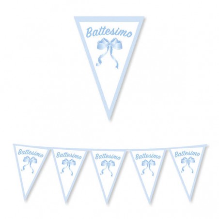 FESTONE BANDIERINE CARTA BATTESIMO CELESTE 30x300cm