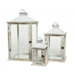 LANTERNA IN ABETE BIANCO VINTAGE misura grande 32x32x63cm 1pz