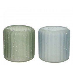 VASO VETRO PORTA TEALIGHT C/POIS BIANCHI ø8x7,5cm 2ass 1pz