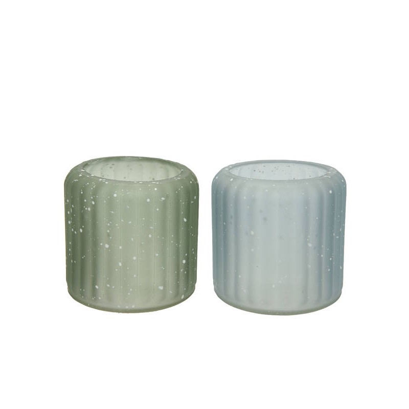 VASO VETRO PORTA TEALIGHT C/POIS BIANCHI ø8x7,5cm 2ass 1pz