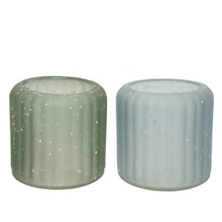 VASO VETRO PORTA TEALIGHT C/POIS BIANCHI ø8x7,5cm 2ass 1pz