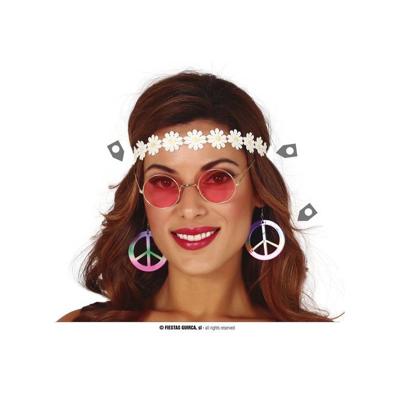 SET FASCETTA PER TESTA CON MARGHERITE OCCHIALI E ORECCHINI HIPPIE
