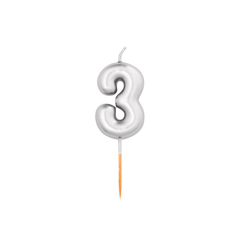 CANDELINA NUMERO 3 METAL ARGENTO 8cm