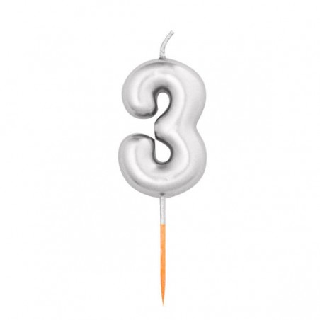 CANDELINA NUMERO 3 METAL ARGENTO 8cm