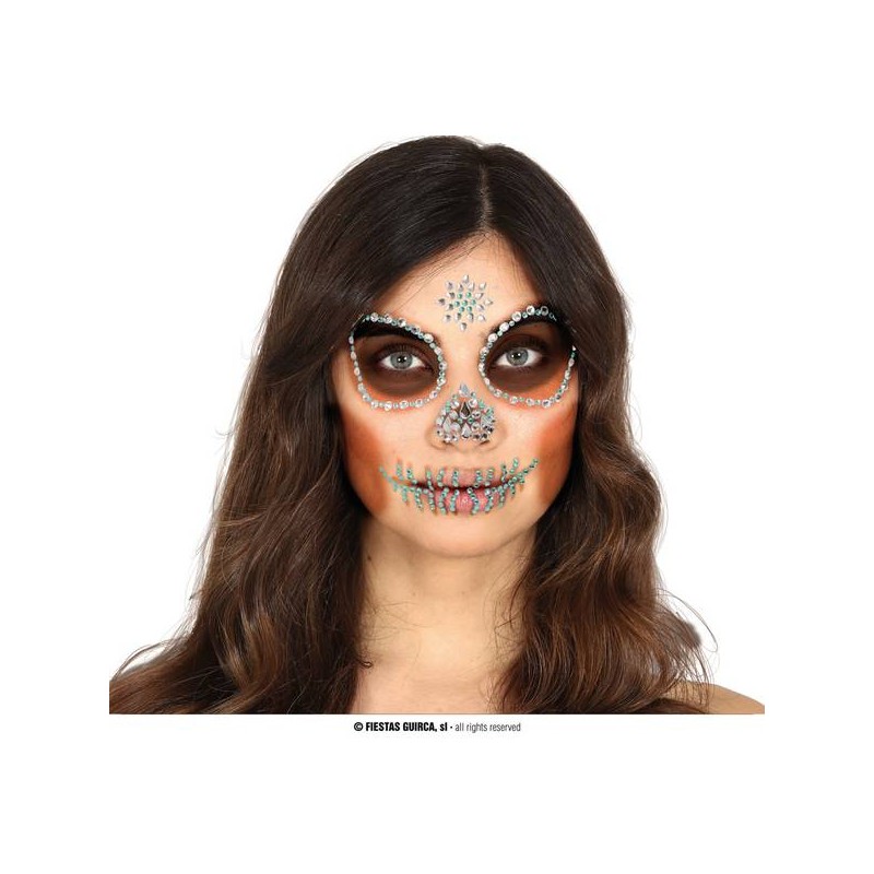 GIOIELLI ADESIVI DA VISO TESCHIO VERDI