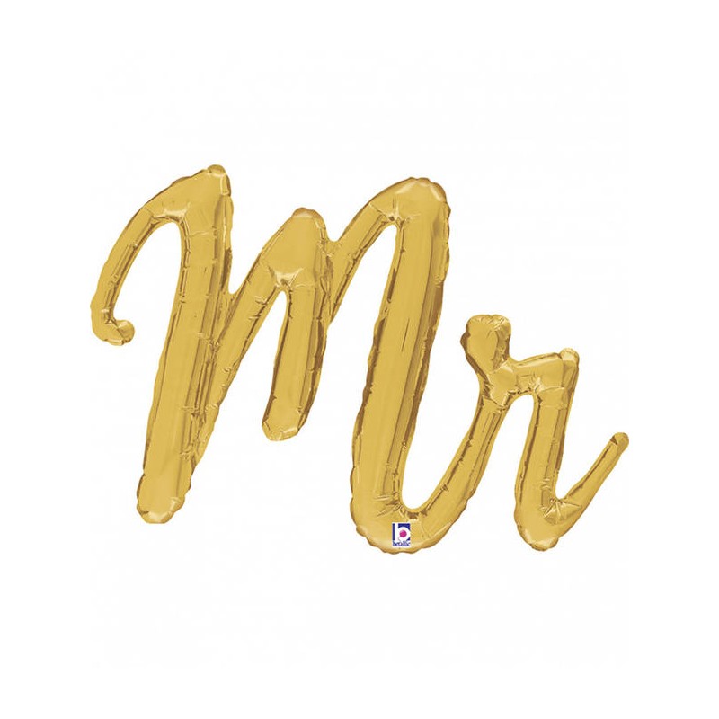 PALONE MYLAR SCRITTA AD ARIA “MR” CORSIVO ORO H.99cm