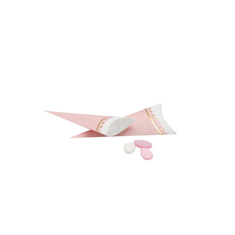 CONI CARTA  STAMPA ROSA/ORO 8x17cm 10pz