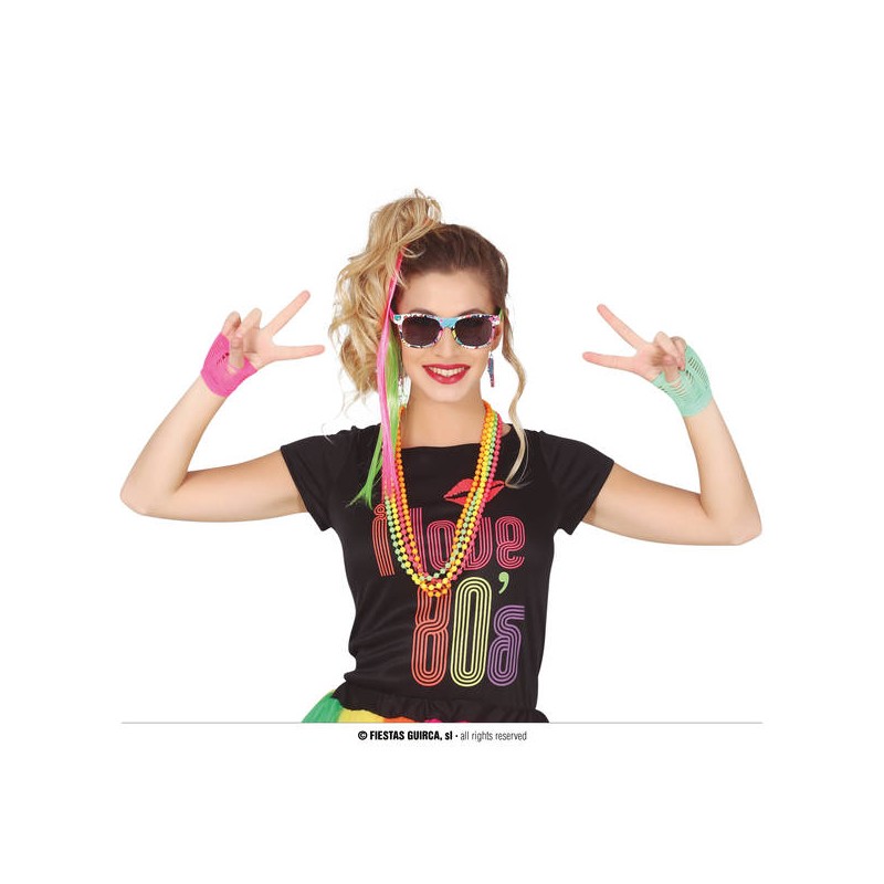 SET ANNI 80 8pz (2 extension colorate, occhiali, 2 guanti , 4 collane , orecchini)