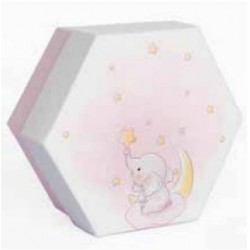 SCATOLA ESAGONALE C/DIVISORE INT. DUE SCOMPARTI 8x8x4cm 10pz ELEFANTE ROSA