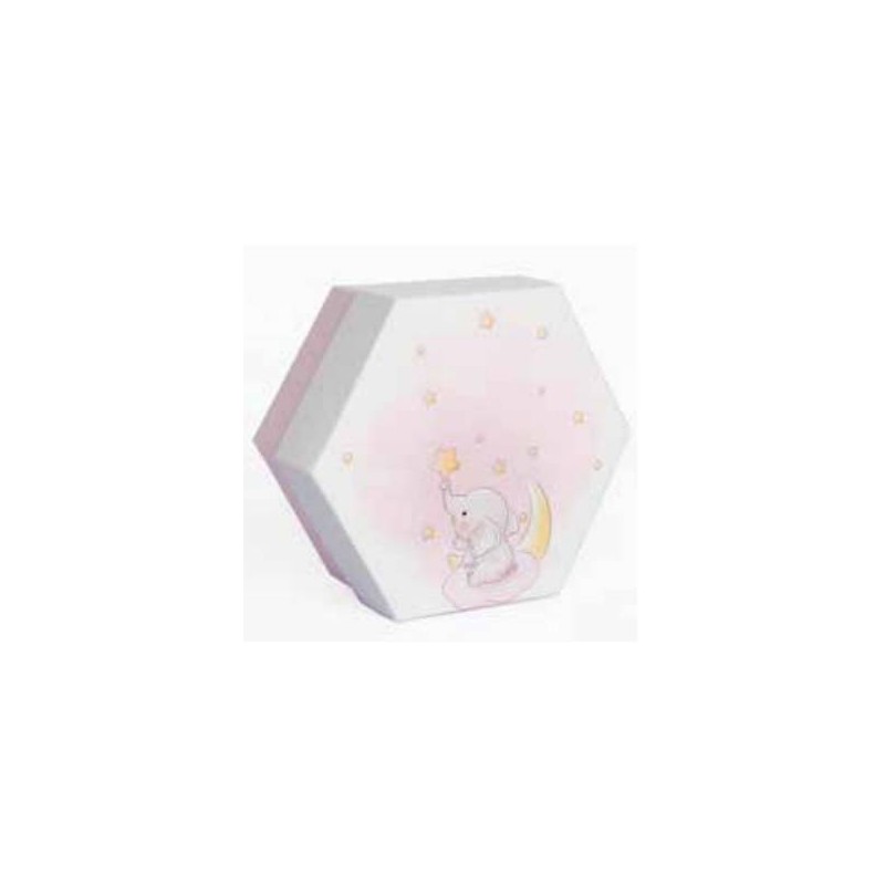 SCATOLA ESAGONALE C/DIVISORE INT. DUE SCOMPARTI 8x8x4cm 10pz ELEFANTE ROSA