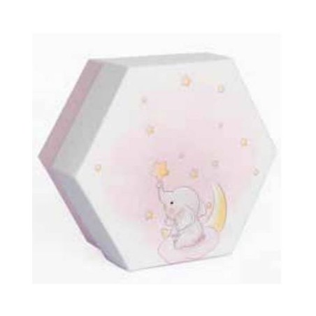 SCATOLA ESAGONALE C/DIVISORE INT. DUE SCOMPARTI 8x8x4cm 10pz ELEFANTE ROSA