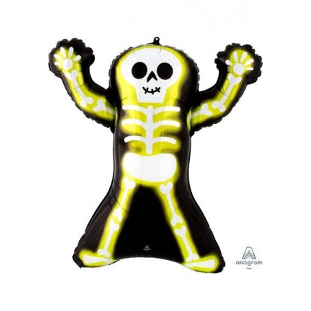 PALLONE MYLAR S/SHAPE SCHELETRO NEON 68x76cm C/OCCHIELLO