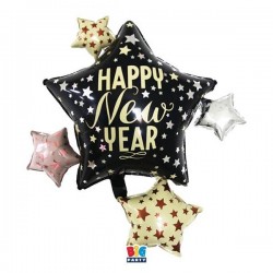 PALLONE MYLAR S/SHAPE HAPPY NEW YEAR STARS 90x83cm