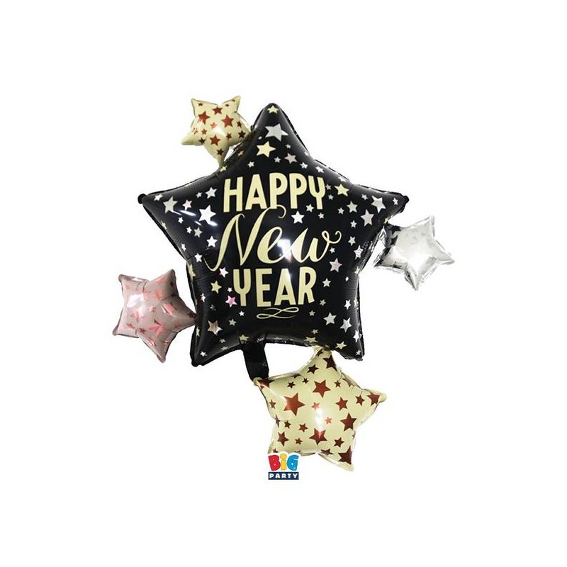 PALLONE MYLAR S/SHAPE HAPPY NEW YEAR STARS 90x83cm