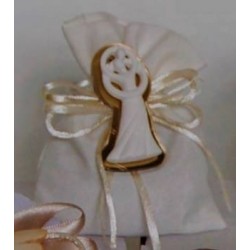 SACCHETTO LINO AVORIO C/COPPIA SPOSI ORO PLEXI 6pz