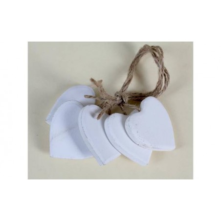 CUORI LEGNO BIANCO 5x5cm C/FILO JUTA 5pz