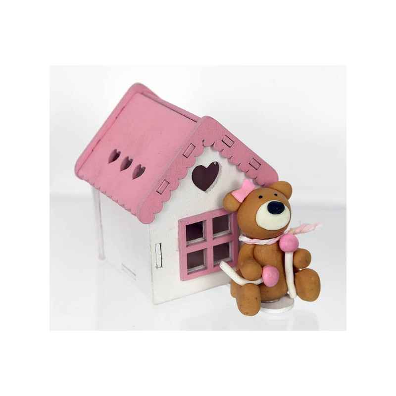 CASETTA LEGNO CON ORSETTO COLORE ROSA 6pz