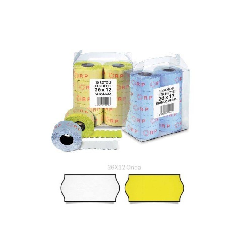 ETICHETTE PREZZATRICE FLUO GIALLO 26x12mm BLISTER 10 ROTOLI
