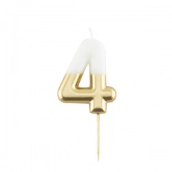 CANDELINA NUMERO 4 BIANCO/ORO 10,5cm